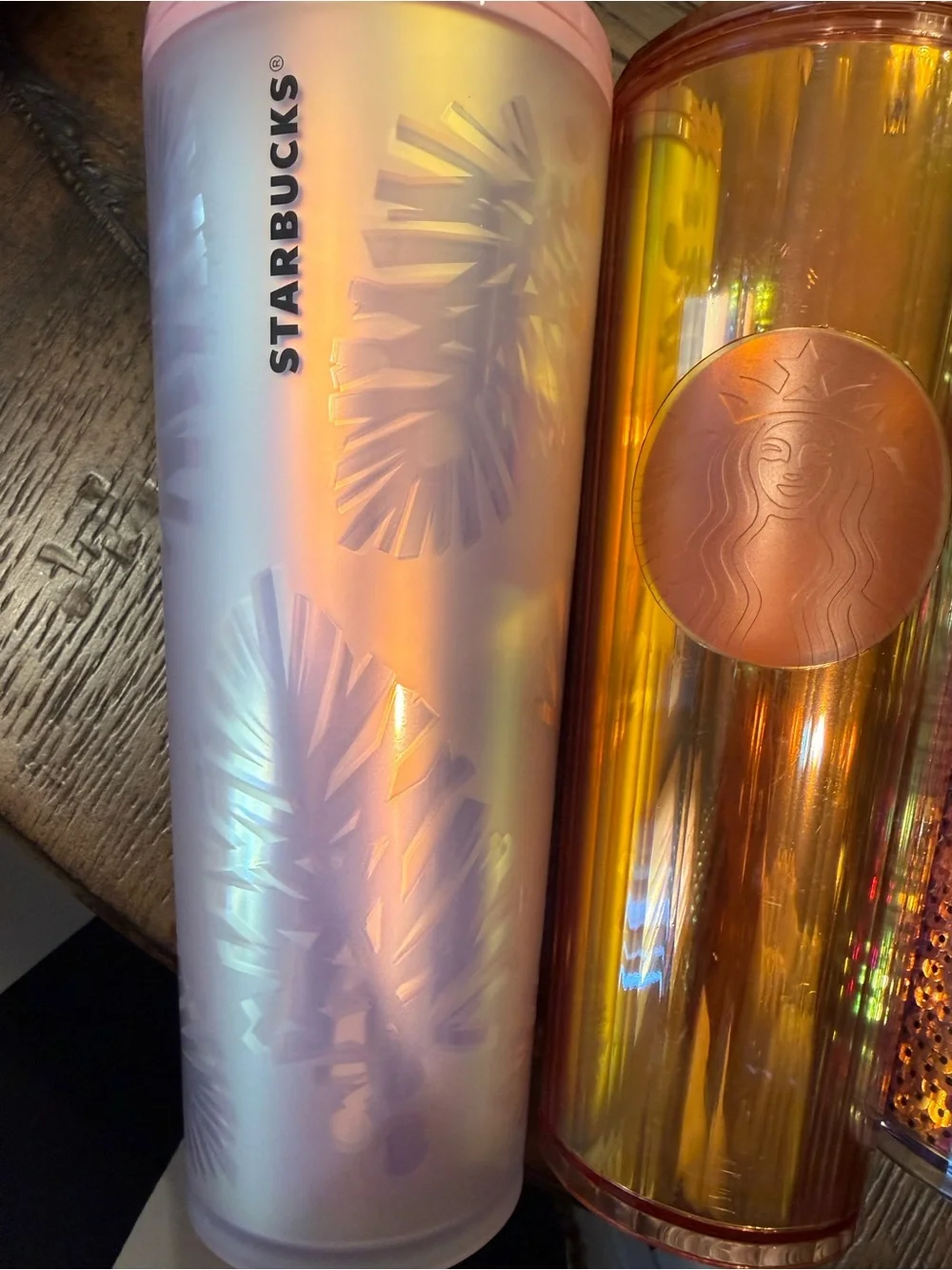 Starbucks Iridescent Pink, Orange, Purple & Gold Cold Tumbler Set